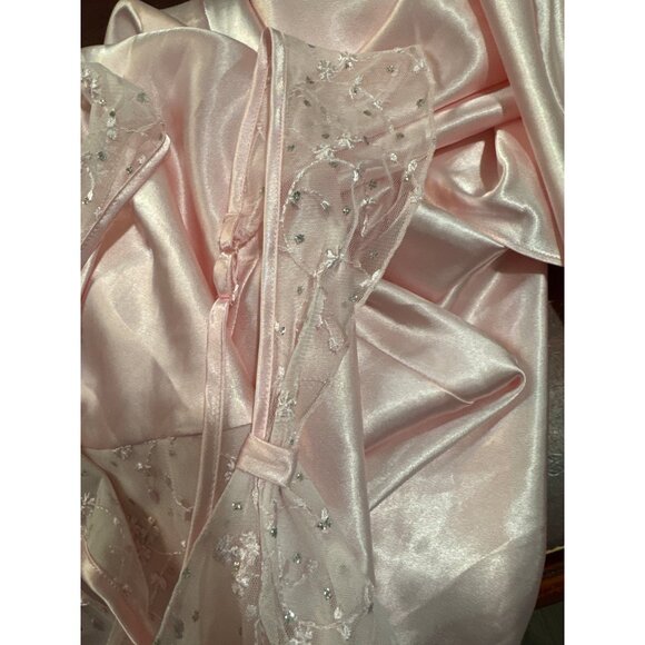 Vintage Womans M Style Pink Satin & Lace Long Nightgown Dress Croquette Whimsy - Picture 10 of 11